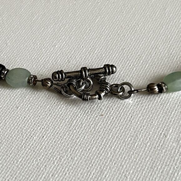 Black Beads And Green Amazonite Choker Necklace With Pendant 18" with 1" Pendant - Picture 4 of 5